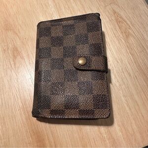 Louis Vuitton Damier Ebene Bifold Wallet Coin Snap Checker Brown Card Authentic
